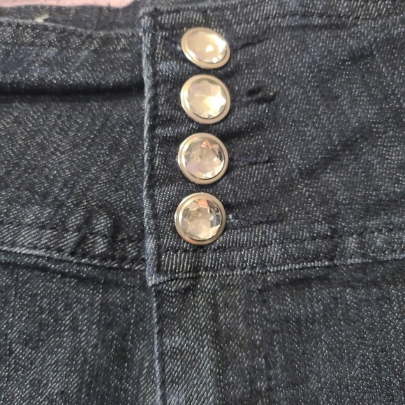 Pasión High Waisted Denim Shorts Rhinestone Button Fly‎ Cuffed Dark Wash 13 - Picture 2 of 8